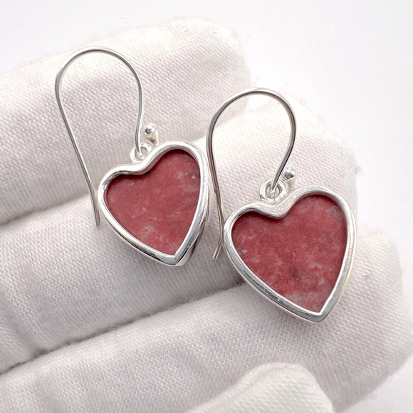 Thulite .925 Sterling Silver Heart Earrings - Picture 13 of 15